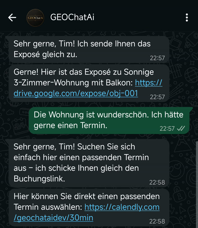 Echter WhatsApp-Chat um 22:58: Maya verschickt die Unterlagen und den Terminlink